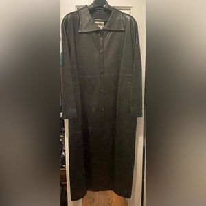 Full Length Black Leather Trench Coat For Women. NWOT.